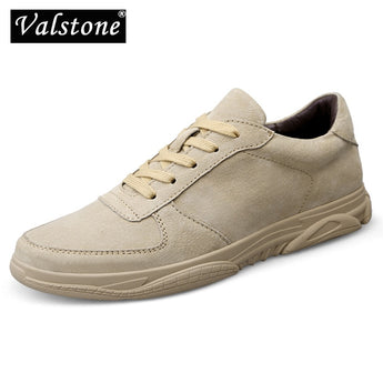 Zapatillas de cuero genuino Valstone hombres zapatos al aire libre otoño suave caqui caminar zapatos de turismo zapatos de cuero natural de calidad zapatos Casuales