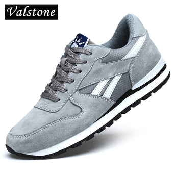 Zapatillas de cuero genuino Valstone hombres zapatos casuales transpirables antideslizantes zapatos para caminar al aire libre peso ligero para caminar azul gris