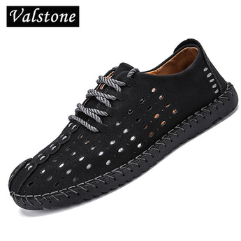 Zapatos casuales de cuero Valstone para hombre, zapatillas de deporte hechas a mano ahuecadas para verano, mocasines vintage, mocasines de goma, tallas grandes 46