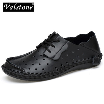 Somer-leer gemaklike skoene vir mans BreaValstone-waardige geperforeerde en denim-veter sportloafers