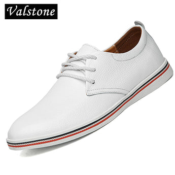 Zapatos casuales de cuero genuino de calidad de lujo Valstone, zapatillas de deporte blancas para hombre, zapatos de barco cómodos, planos suaves, tallas grandes de corte bajo 47