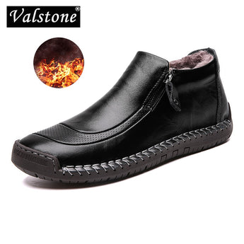 Zapatos de cuero casuales de invierno hechos a mano de Valstone zapatillas de felpa con cremallera zapatos de calle de bota alta mocasines deslizantes plus tamaño 48