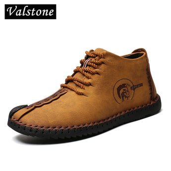 Zapatos de cuero de invierno de Valstone para hombre, zapatillas de deporte de media altura, zapatos de nieve, forro de piel, pisos al aire libre, regalo de Navidad plus tamaño de oro