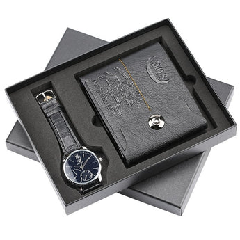 Mans Quartz Polshorlosie stel Wallet Leer WATCH Geskenkstel vir Pa Kêrel