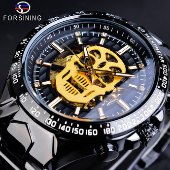 Forsining Steampunk Skull Bone Men Mechanical Watch Automatic Black Stainless Steel