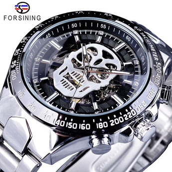 Forsining Steampunk Skull Bone Men Mechanical Watch Automatic Black Stainless Steel