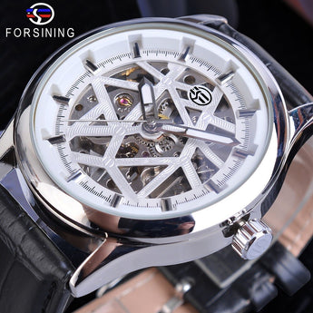 Forsining luxury brand fashion mechanical watch Mens leather strap with skeleton