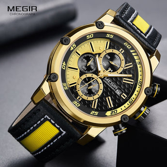 MEGIR Watch Men's sports leather strap with chronograph