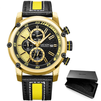 MEGIR Watch Men's sports leather strap with chronograph