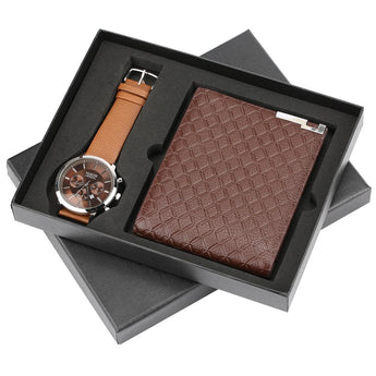 Mans Quartz Polshorlosie stel Wallet Leer WATCH Geskenkstel vir Pa Kêrel