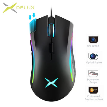 Delux M625 RGB Backlight Gaming Mouse 12000 DPI 12000 FPS 7 Programmable Buttons Optical USB Wired Mice For Computer FPS Gamer