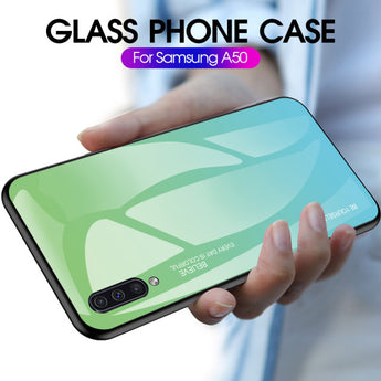 Gradient Tempered Glass Phone Case For Samsung Galaxy A50 A70 A51 A71 Case On SM A505F A515F A705F A715F A52 S21 Hard Cover Case