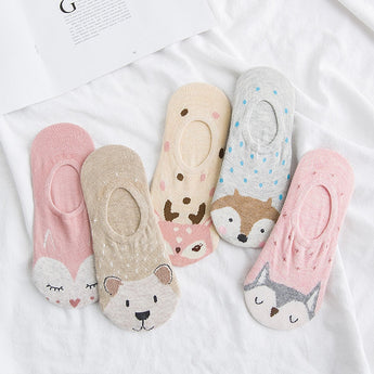 5Pairs/Lot Cartoon Unicorn Cat Fox Cute Animal Women Socks Summer Funny Short Ankle Ladies Cotton Sock