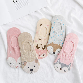 5Pairs/Lot Cartoon Unicorn Cat Fox Cute Animal Women Socks Summer Funny Short Ankle Ladies Cotton Sock