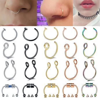 1Pc Stainless Steel Fake Nose Ring Hoop Septum Rings C Clip Lip Ring Earring for Women Fake Piercing Body Jewelry Non-Pierced