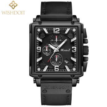 Oorspronklike WISHDOIT-manshorlosie TOP-handelsmerk Waterdigte Sport Chronograph Square Luukse Leer Polshorlosie