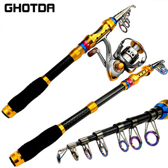 1.8m-3.6m Telescopic Fishing Rod Reels Combos Fishing Reel Pole Sets Kit For Travel Fishing Tackle