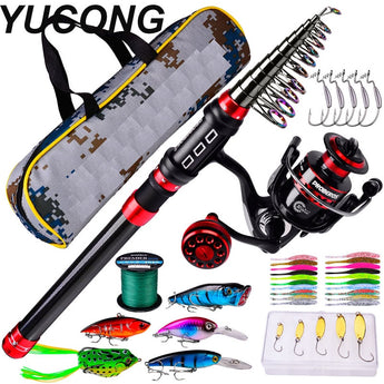 YUCONG Teleskopiese Visstok Combo 1.8-3.6M Koolstof Reisstang Met Draaiende Reellyn Lures Hake Hengelstel vir Somer Pesca