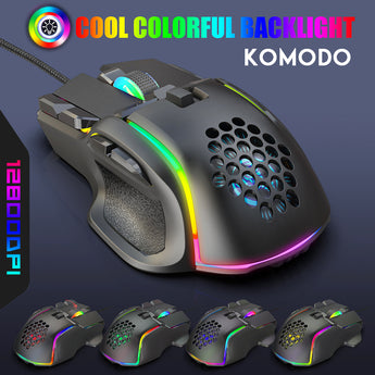 Muis. vir rekenaarspeletjies. Ergonomiese RGB 10 knoppies 12800 DPI LED Silent vir rekenaar skootrekenaar met USB-kabel