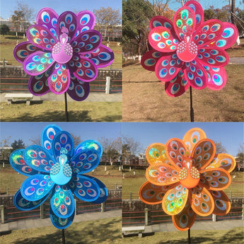 Double Layer Peacock Laser Sequins Windmill Colourful Wind Spinner Home Garden Ornaments Yard Kids Toy Home Decor