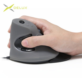 Delux M618 Optical Vertical Wired Mouse 6 Buttons 1600 DPI Ergonomic Right Hand Mice with Rubber Protective Shell For PC